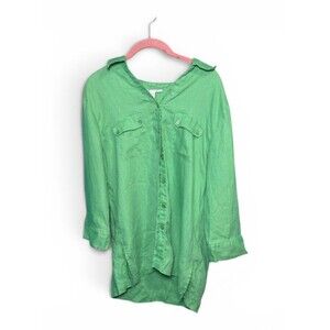 JM Collection Linen Tunic Sz 14 — Kelly Green Beach Coverup Button-Front